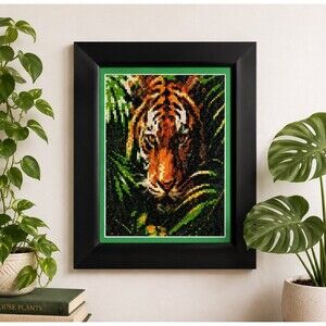 Tiger Diamond Art Framed Rhinestone Mosaic Jungle Safari Wall Decor 14x11